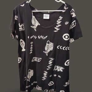 Chic Black and White Fish Print Midi Dress